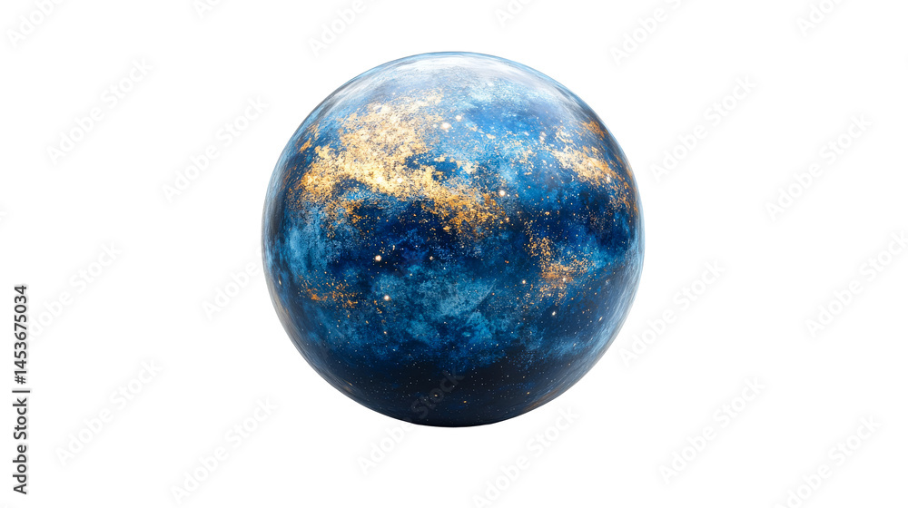 Abstract planet with gold spots and blue surface, cut out transparent Abstract planet with gold spots and blue surface, cut out transparent