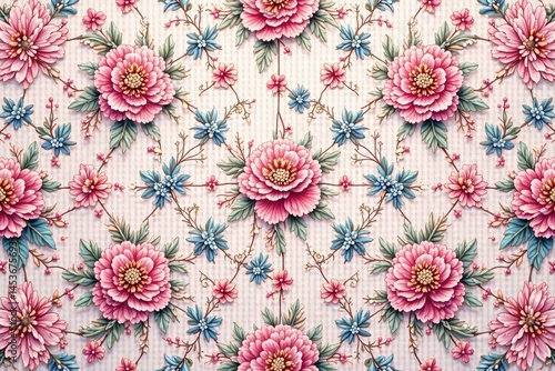 Intricate repeating sakura motif, stylized, pastel hues , illustration, soft