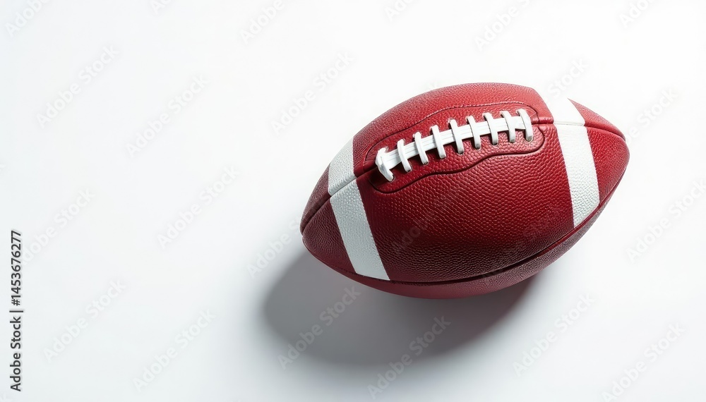 Overhead view of an american football on a white background , space, white, stitching Overhead view of an american football on a white background , space, white, stitching