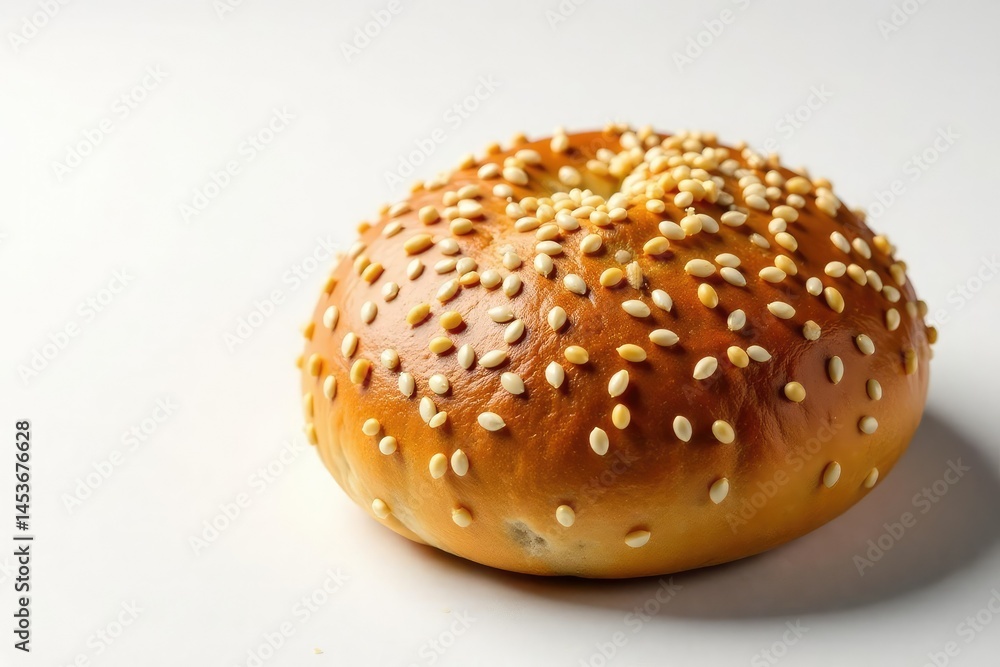 Sesame seed bun, rustic style, on white background , lunch, bun Sesame seed bun, rustic style, on white background , lunch, bun