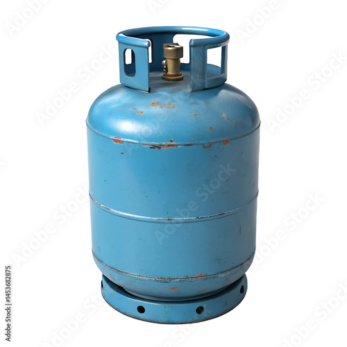 Blue Propane Tank: This image features a close-up shot of a single, sky-blue propane tank, showcasing its cylindrical design and valve assembly. The tank is clean.
