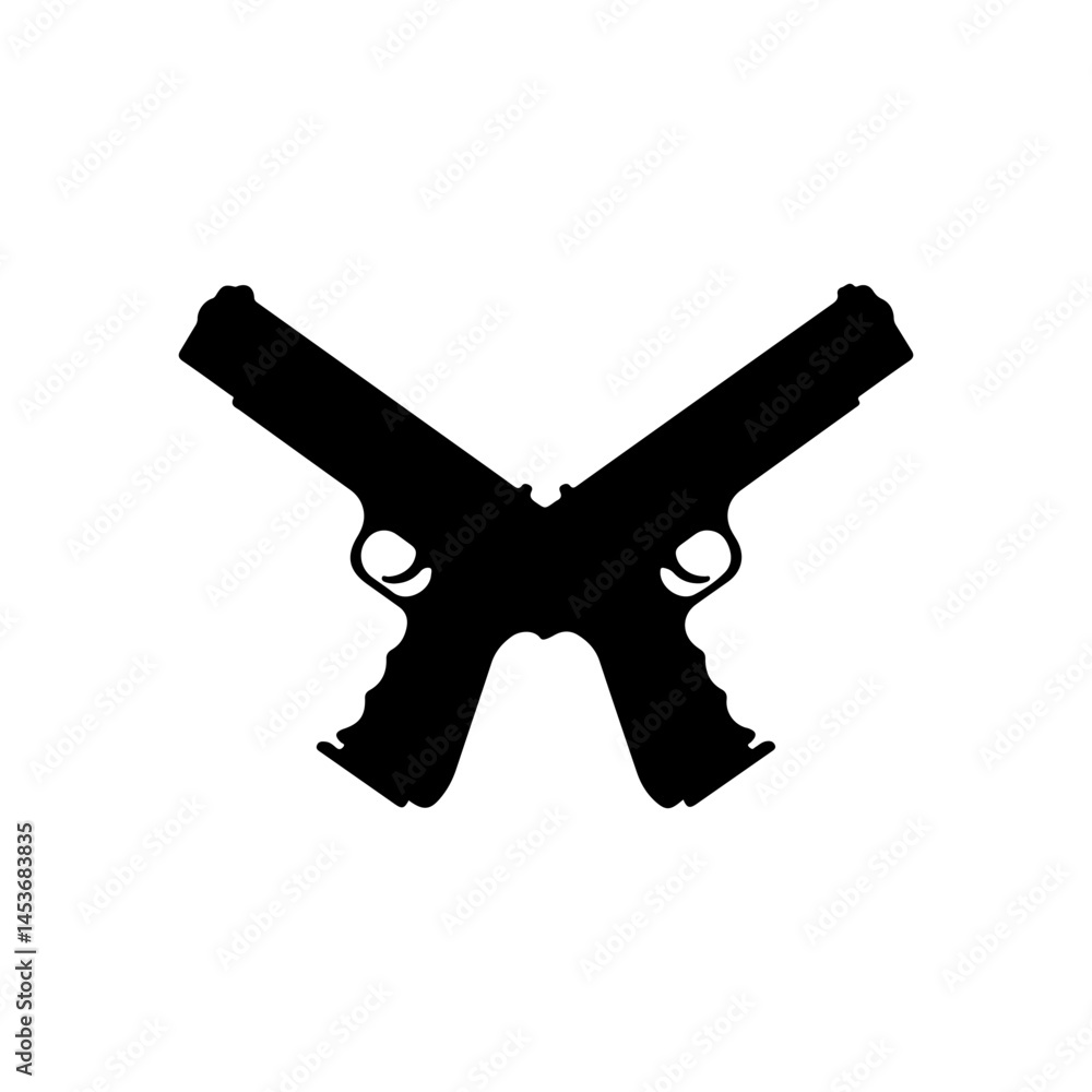 Cross Pistol gun silhouette icon vector flat design. Cross Pistol gun silhouette icon vector flat design.