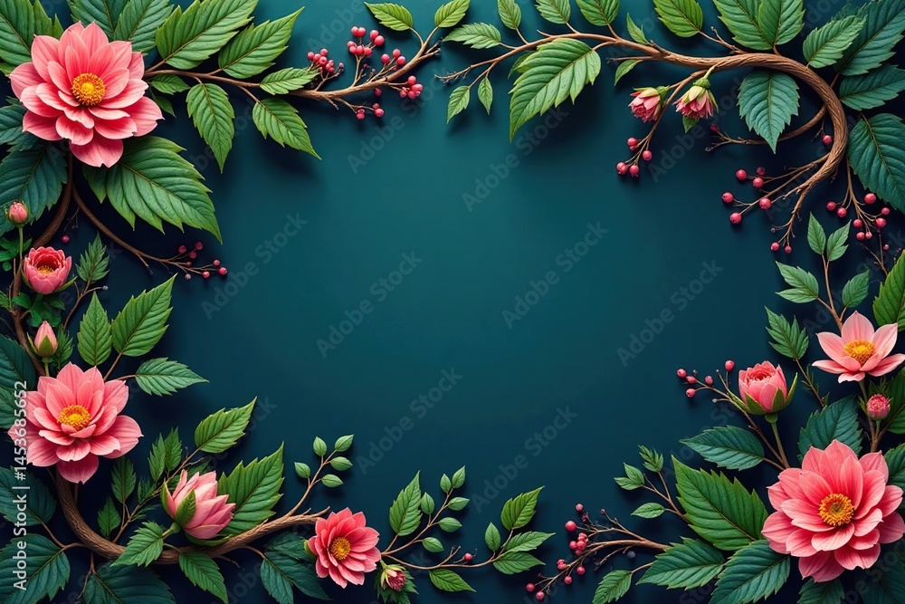Fototapeta premium Intricate leafy vines forming a flowing floral design , tropical, background, geometric