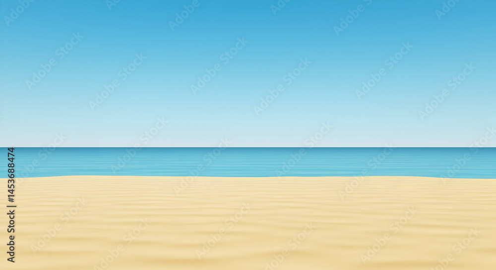 Fototapeta premium Serene Beach Landscape with Clear Blue Sky and Gentle Ocean Waves
