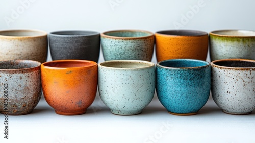 Assorted ceramic cups in various colors
