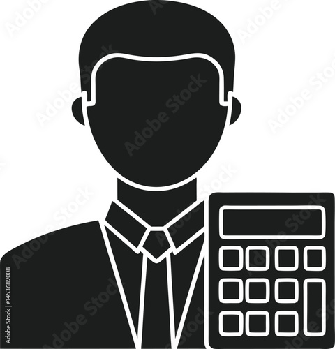 Silhouette of Businessman with Calculator – Finance and Accounting Vector Icon