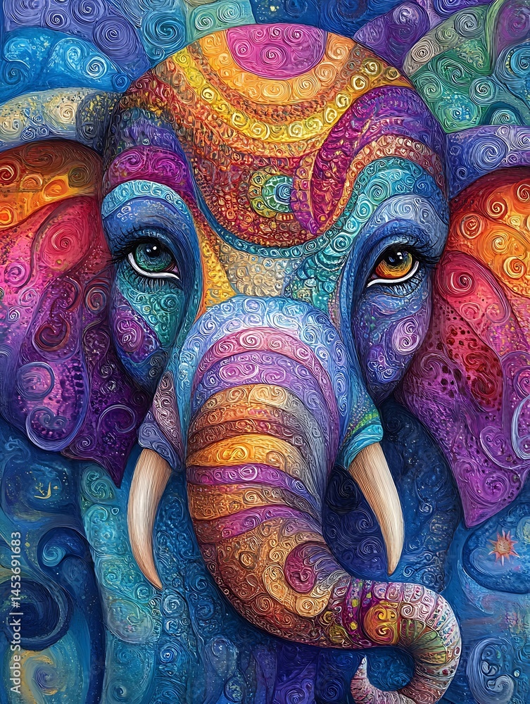 Naklejka premium Image of an animal with detailed designs in bright colors.