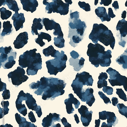 Abstract leopard print pattern, navy blue ink on a cream background, Cute watercolor seamless pattern. Watercolor print in rustic vintage style, textile or wallpapers.	