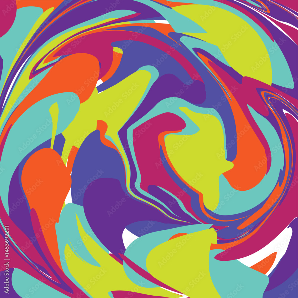 Fototapeta premium Colorful swirls and organic shapes combine to create a vibrant and dynamic abstract marble pattern. Lively hues intertwine, conveying energy and creativity in this artistic composition.
