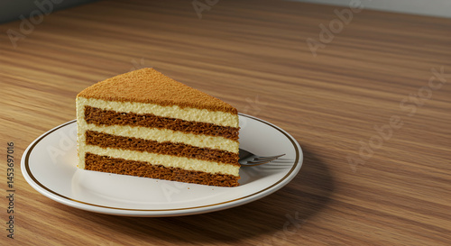 Delicious Layered Honey Cake Slice on Elegant Plate Close-Up