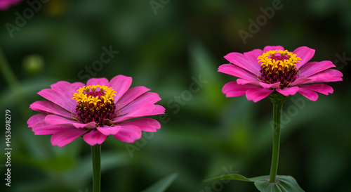 Vibrant Pink Flowers with Yellow Centers in Natural Green Background