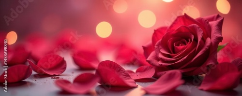 Soft-focus rose petals & bokeh lights, romantic Valentine's backdrop, abstract, valentines
