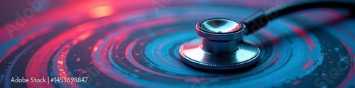 Stethoscope on swirling, multicolored backdrop, pulse, diagnosis