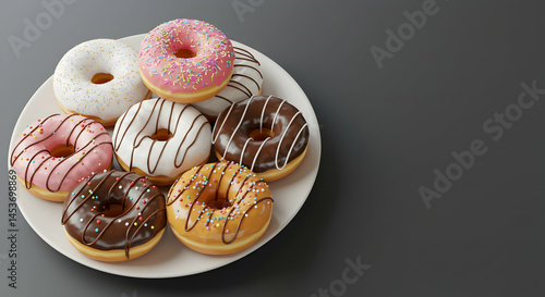 Colorful Assortment of Donuts on a White Plate with Sprinkles