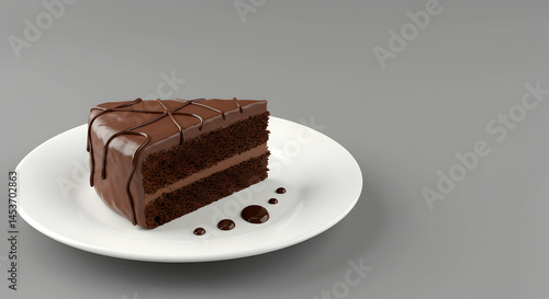 Delicious Chocolate Cake Slice on White Plate with Drizzle