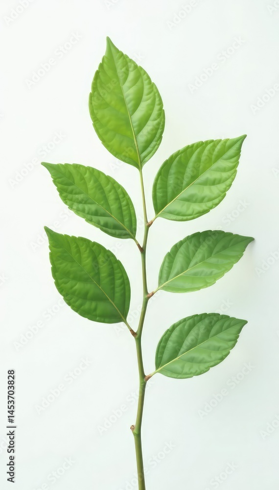 Fototapeta premium Single branch with delicate leaves isolated on white background, nature, leaf, clean