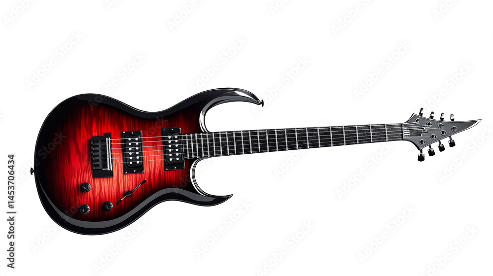 Obraz premium Electric guitar, fire design, musical instrument, cut out transparent