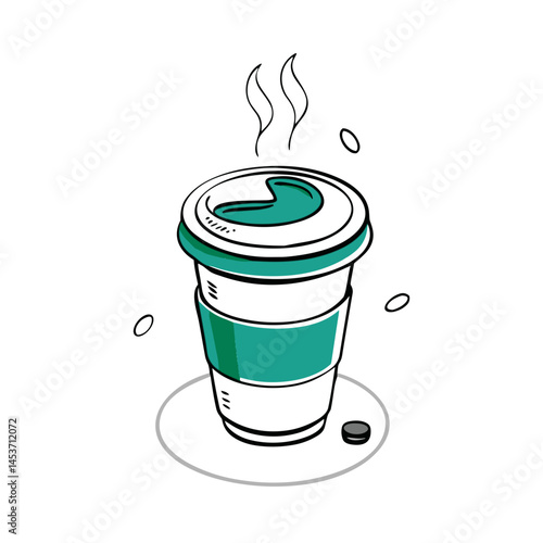 Steaming Coffee Cup Icon for Cafe Websites, Food Apps, Break Time Notifications, Office Culture Materials, and Morning Routine Planners