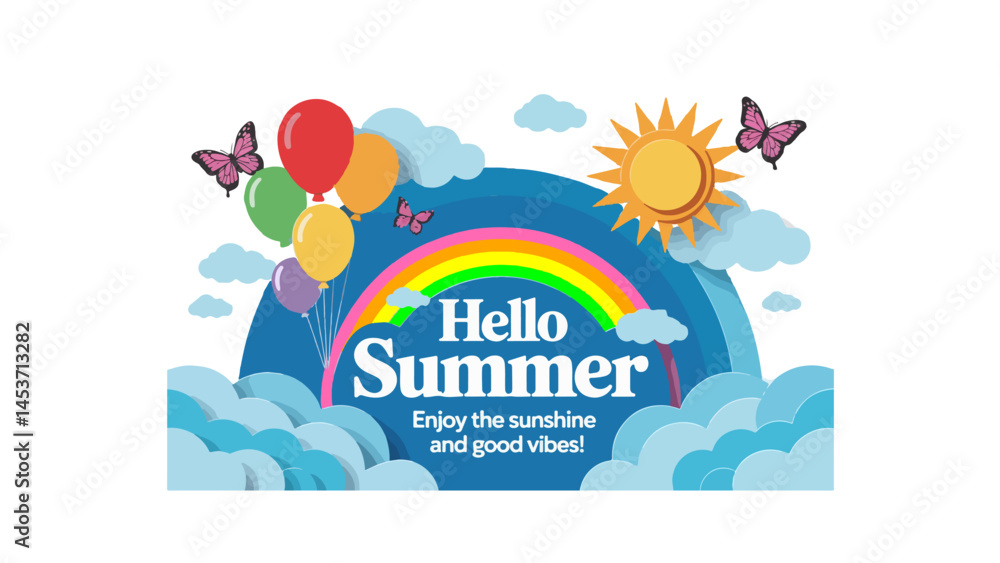 Naklejka premium Hello Summer Paper Cut Style 