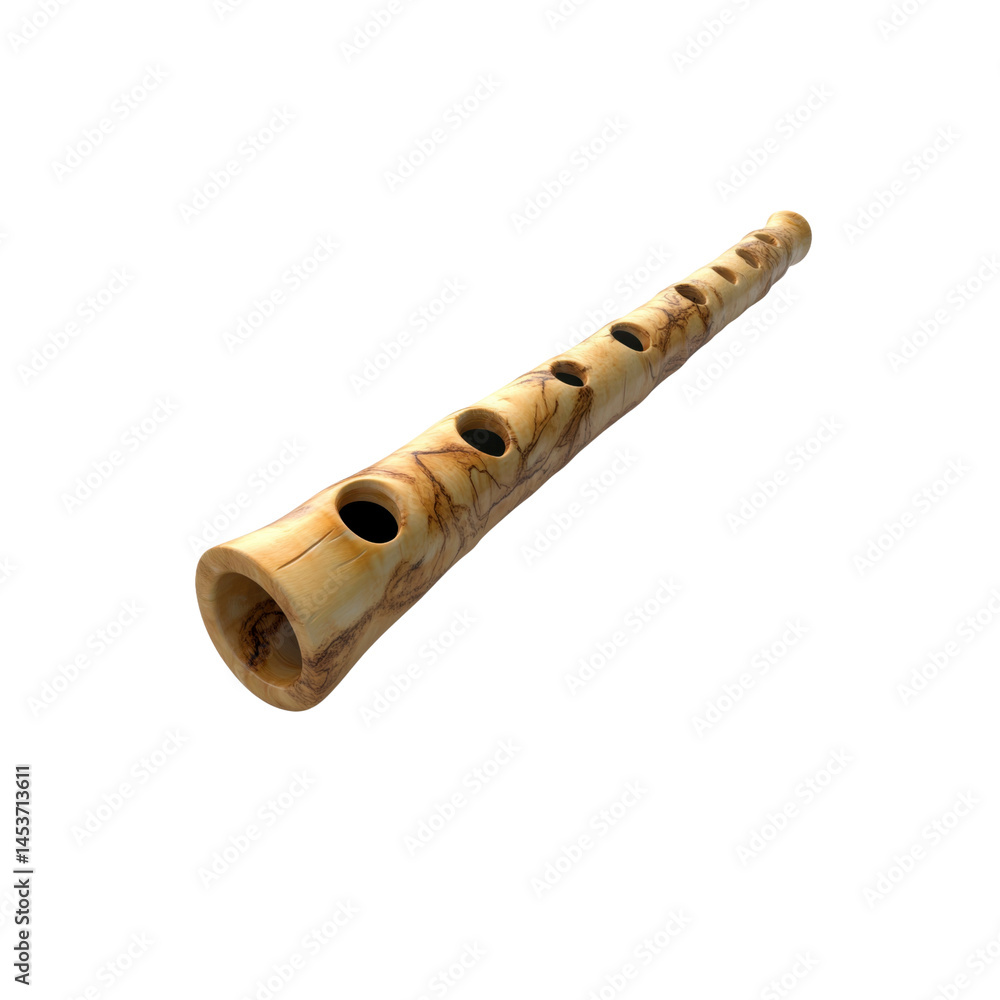 Naklejka premium Handcrafted Wooden Flute with Intricate Grain Detail