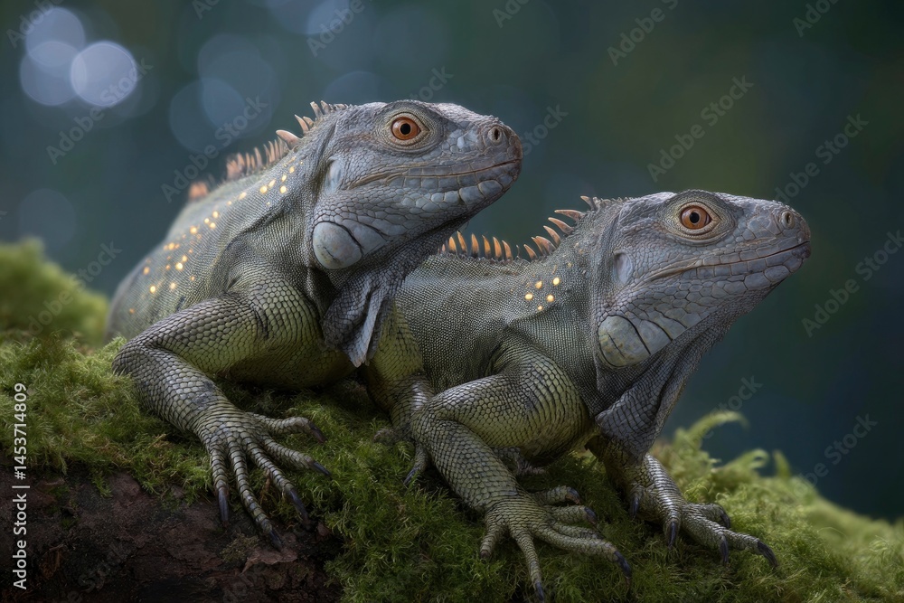 Obraz premium Two Iguanas on Moss