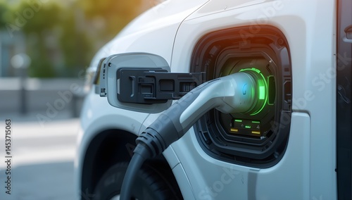 An electric vehicle or plug-in hybrid car connected to a power supply at an EV charging station, representing advancements in automotive technology and innovation.