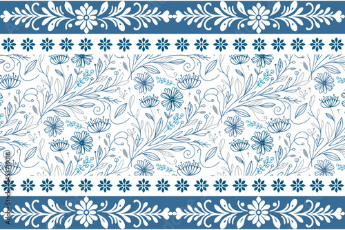 blue sketch floral outline. seamless botanical embroidery. one line modern pattern. minimal textile texture. hand drawn petals. elegant floral background
