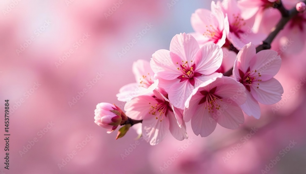 Obraz premium Delicate pink sakura blossoms in full bloom, forming a repeating pattern , sakura, cherry blossom