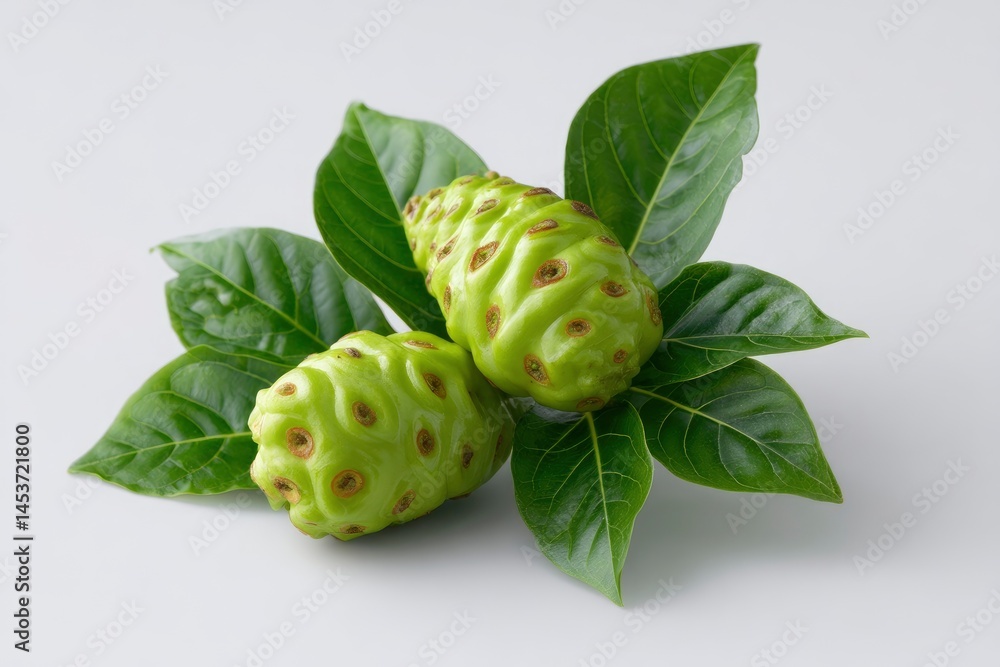 Obraz premium Noni Fruit with Green Leaf