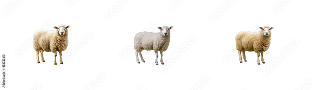 Three sheep standing, front view, isolated against black. cut out transparent Three sheep standing, front view, isolated against black. cut out transparent