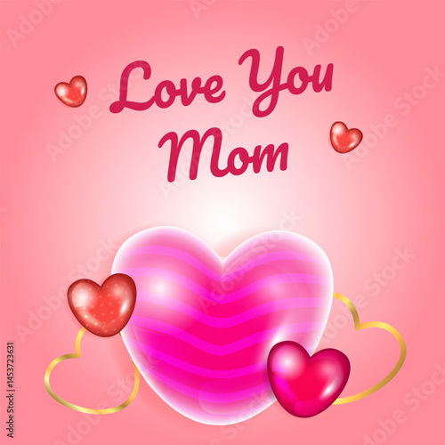 Love You Mom Cute Heart Embrace with Decorations for Social Media and Card Template