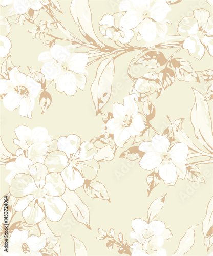 abstract, vector, monochrome, big flowers, all over textiles design, illustration digital image can be used for wrapping paper