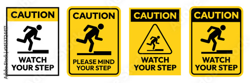 Tripping hazard symbol safety sign. Floor surface obstacle fall caution symbol. Person foot falling beware sign. Vector Illustration.