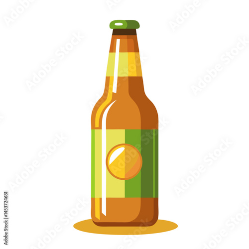 Beer Bottle in a Minimalistic Style with Yellow and Green Colors  