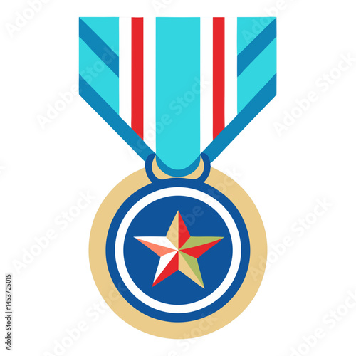 Decorative medal with star design and ribbon  