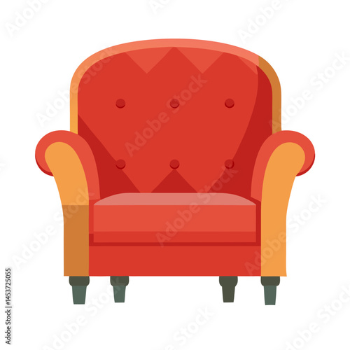 Cozy red armchair in a modern flat design style  