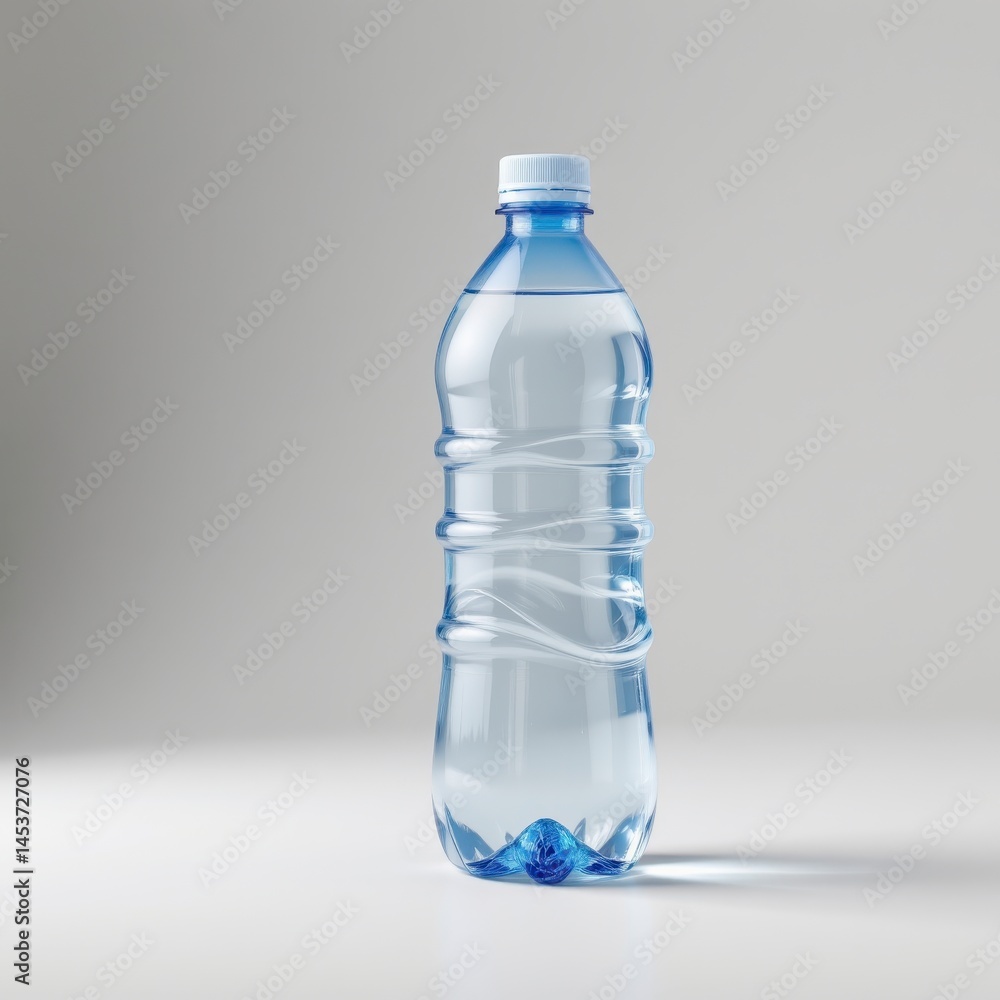 Fototapeta premium Clear Plastic Water Bottle Isolated on a Light Background with Reflection and Shadow Effects