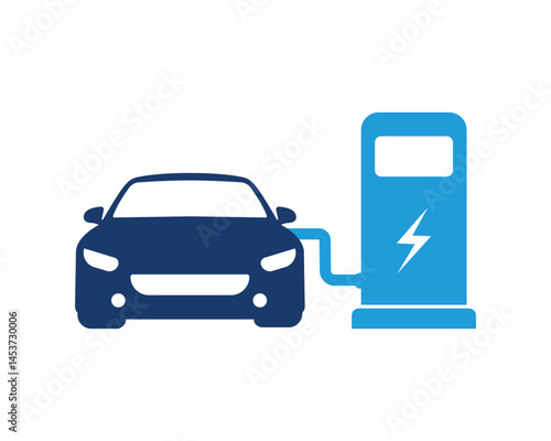Electric car vehicle station EV vector. Electric car charge station icon. Electric car refueling icon symbol. EV car, Green hybrid vehicles charging point. Eco friendly vehicle concept.