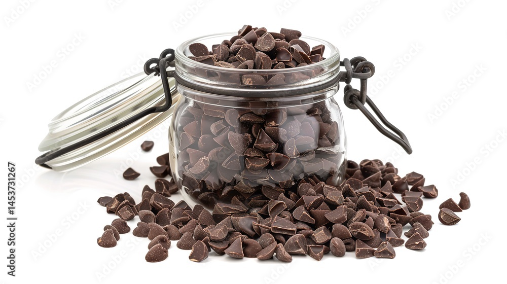 A transparent canerglass jar filled with rich chocolate is distinctly isolated on a white background, presenting a concept related to food and indulgence created with Generative Ai. The alluring sight A transparent canerglass jar filled with rich chocolate is distinctly isolated on a white background, presenting a concept related to food and indulgence created with Generative Ai. The alluring sight
