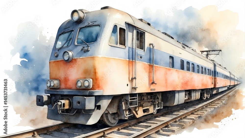 Obraz premium train watercolor illustration