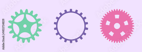 Colorful gear shape icon set. Vector sign. Engineering symbol