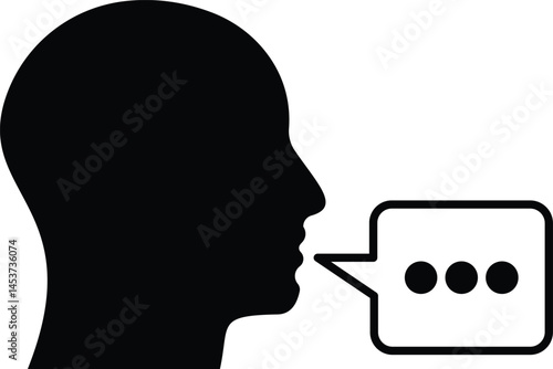 Oral command icon, silhouette of a man talking with a speech bubble, writ, regulation. icon in modern style
