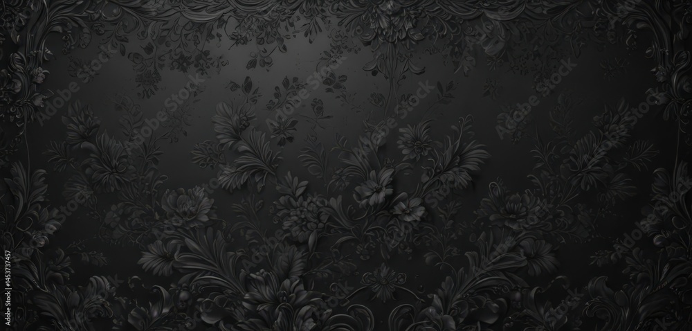 Luxurious black floral wallpaper, embossed texture, ornate patterns , wall, background Luxurious black floral wallpaper, embossed texture, ornate patterns , wall, background