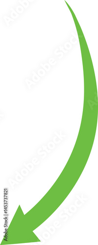 Lime Green Arched Arrow Moving Down on a Transparent Backdrop AI Generative
