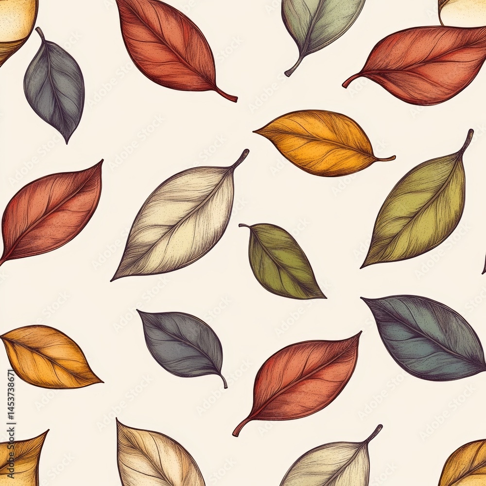 Seamless pattern with leaves. Digital painting. Hand-drawn illustration. Seamless pattern with leaves. Digital painting. Hand-drawn illustration.