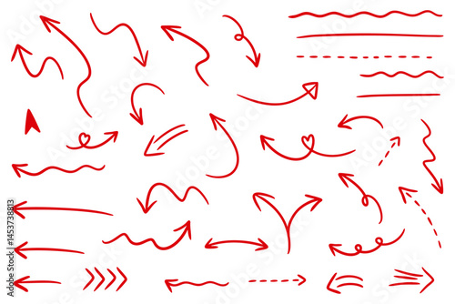 赤い手書きの矢印イラストセット