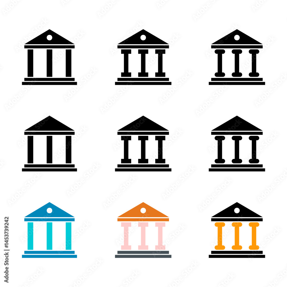 Set of university architecture icon, museum roman symbol, flat design vector illustration . Set of university architecture icon, museum roman symbol, flat design vector illustration .