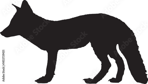 Black fox silhouette. Represents wild animals, nature, and cunning. Adobe Illustrator Artwork