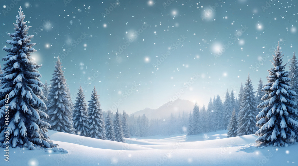 Winter background .Merry Christmas and happy New Year greeting card with copy-space. Christmas landscape with snow and fir trees Winter background .Merry Christmas and happy New Year greeting card with copy-space. Christmas landscape with snow and fir trees