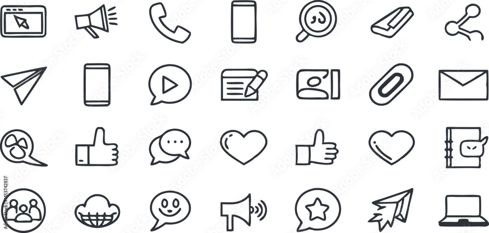 Fototapeta premium Social Media & Communication Icons Set – Digital, Chat, Network, Message, Online